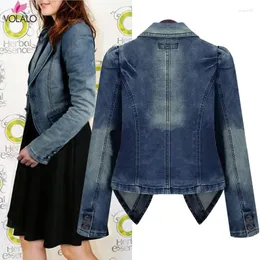 Frauenjacken Volalo Frauen dünne kurze langärmelige Denimjacke BF Hip Hop Jean Mantel L Retro Cowboy Frühling Herbst Streetwear