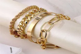 Bracelet VKME 4 stcke Punk Curb Kubanischen Kette Set fr Frauen Miami Boho Dicken Gold Farbe Charme Armbnder Armreifen Mode schmuc6299198