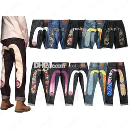Designer calças calças jeans bordados em forma de m calça de perna larga de tubo largo rua de borda longa casual jeans jeans masculino high street hip-hop roupas de rua tamanho 28-40