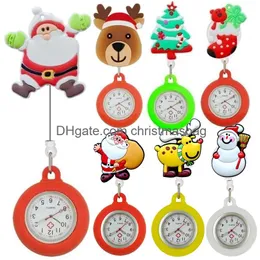 Party Favor Nurse Doctor Christmas Fob Pocket Watches Hospital Retractable Stretchable Badge Reel Santa Claus Trees Snowman Clip Dress Otal4