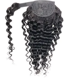 Braziliano 100% Human Hair Tape Magic Tie Deep Wave Ponytail 8-24nch PERUVIAN Indian Malaysian 70-100g Hook Loop