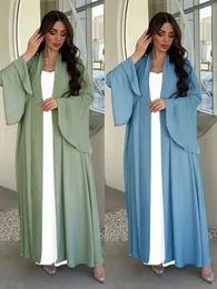 Ethnic Clothing Cardigan Abaya for Women Maroko Party Dress Ruffle Strve Abayas Solid muzułmańskie sukienki Eid Caftan Evening Long Robe Vestidos T240515