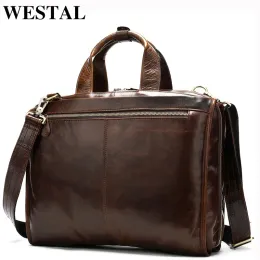 Briefcases Wetsal Business Briefcase Men's Bag Genuine Leather Laptop Shoulder Bags Handbag Male Briefcases Totes Office/computer Bags 8867