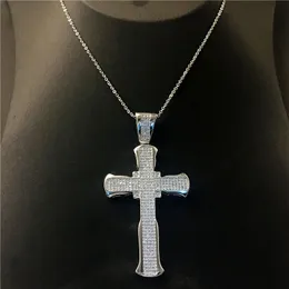 Vecalon Long Big Cross Pinging 925 Sterling Silver 267pcs 5a Collo de pingente de casamento de festa de pedra CZ para mulheres joias de homens