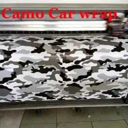 Aufkleber weiße schwarze graue arktische Camo Vinyl -Autoverpackung mit Luftveröffentlichungs -Tarn -Auto -Styling -Abdeckungen Schnee Camo Filmauto Aufkleber 1.52 x