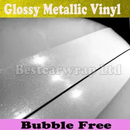 Naklejki Gloss Pearl Metallic White Winyl Wrap Wrap Film z powietrzem wydawnictwem Sparkle Pearlescent White Car Stylizacja Rozmiar 1.52*20m//