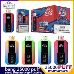 Bang 25000 puffs engångsvapslektroniska cigaretter LCD SREEN 0% 2% 3% 5% 30 ml Förfylld POD DUBILT MESH 650mAh Uppladdningsbar enhet Puff 25K 15000 18000 20000