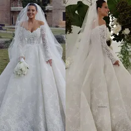 Vestido de noiva do vestido de bola boho para noiva de vestidos de noiva de fulllace de ombro de mangas compridas trajes de louça de mariage