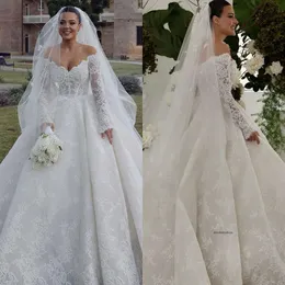 Boho Ball Suknia ślubna Suknia ślubna dla panny młodej na ramię Fulllace Suknie ślubne długie rękawy Ruffy szlafrok de Mariage Lacefull suknie ślubne 0515