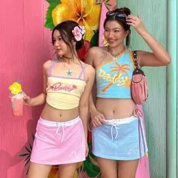 Spódnice damskie sznurka linia mini spódnica elastyczna talia kobiety letnia spódnica różowa kawaii moda dziewczyny