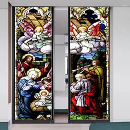 Naklejki na okno niestandardowe filmy witrażem Jezus Virgin Mary Frosed Foil dla przesuwanych drzwi Frendch Windows Kościoła Plakat