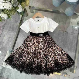 Top Baby Tracksuits Fringe Edge Design Girls Dress Dress Terne Kids Designer Tamanho de 90-150 cm Camiseta e estampa de leopardo saia curta 24april