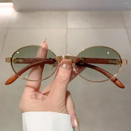Occhiali da sole kammpt occhiali da sole ovali vintage 2024 eleganti tonalità in metallo sfumature di marca alla moda design di moda verde all'aperto