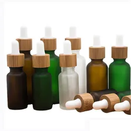 Förpackningsflaskor grossist 10 ml 30 ml glas dropparflaska bambu ring frostad eterisk olja resor bärbar kosmetisk tom flaskling d dhql7