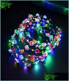 زهور الزهور الزهور الحزب وميض LED BEARBANDS توهج زهرة التاج عصابات الضوء الهذيان الزهور الشعر إكليل luminou7205437