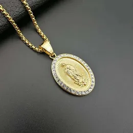 Bling Solid rostfritt stål Virgin Mary Pendant - Gold Tone Hip Hop Inspired Necklace For Men, Rapper Ready Smycken Drop by Blingvogue 423 473