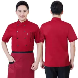 Roupas de mangas curtas de primavera para homens e mulheres algodão cozinheira chef de trabalho de trabalho de sobremesas de sobremesas Chef Chef 240513