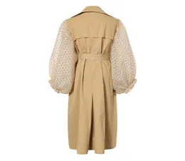 GETSRING Women Trench Coat Khaki Cotton Windbreakers Lantern Sleeve Spliced Double Breasted Coat Lace Up Slim Long Overcoat4504191