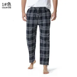 Pantaloni da fondo del pigiama bianco plaid nero uomini che si rilassano rilassati comodi di cotone morbido in flanella di cotone morbido abiti da casa traspirato per il pigiama homme 240428