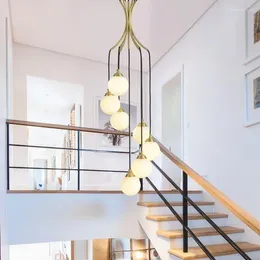 Kronleuchter Art Deco Kupfer Lange Treppe G9 LED Kronleuchter Glasball Abtrieb Nordic Villa Wohnzimmer El Treppenleuchte
