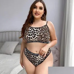 Bras sätter damer kvinnor pyjamas frestelse leopard halter porr plus storlek perspektiv underkläder erotisk casual underkläder badrock droppe dhail