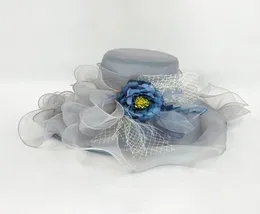 Cappelli larghi da donna Mesh Veil Sun Hat Ruffles Artificial Flower Feather Fase Wedding Fascinator Cap D08E16547565