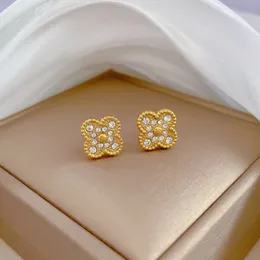 Full Diamond Lucky Clover Earrings Simple Fashion Designer Ear Stud Daily Wear Casual Style Girls Jewelry Birthday Party Boutique Earrings Jewelry