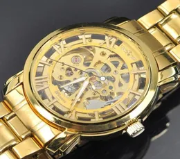 Herren Gold Skeleton Steel Self Mechanical Watch Kleid für Menwomen Fashion Armatur