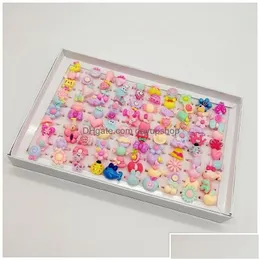 Anelli di banda Anelli di banda Fashion 200 pezzi/lotti per bambini in plastica mista Anello gioiello in resina per bambini Giochi ragazze fumetti fiori animali frutta dhgso