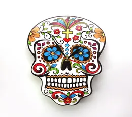 1 Stück mexikanischer Tag der Toten Wanduhr Blumenschädel Dia De Los Muertos Wanduhr Modernes Candy Sugar Skull Halloween-Geschenk3692894