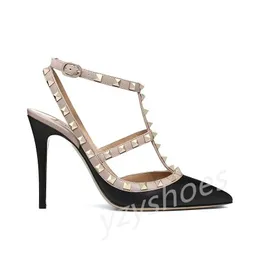 Designer Luxury Women's high heel Sandals Roman Studs Leather rivets Metal buckle pointed toe Dress Shoes Wedding Ankle Strap Party Shoes Women's office dress shoess