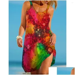 Basic Casual Dresses Womens A Line Dress Short Tie-Dye Mini Sleeveless Floral Print Spring Summer Halter Neck Elegant Robe Y Drop Deli Dh1Vx