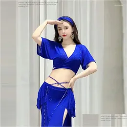 Scen Wear Belly Dance Suit Printing Mesh Top Short Hidees Split kjol Practice Clothes Set Female Elegant Performance Clothing DRO DHQMX