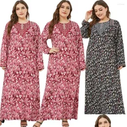 Ethnische Kleidung Ramadan Muslimische Frauen Kaftan Langes Kleid Floral Print Islamisch Arabisch Abaya Nahe Osten Dubai Frühling Herbst Maxi Robe d Dhcsh