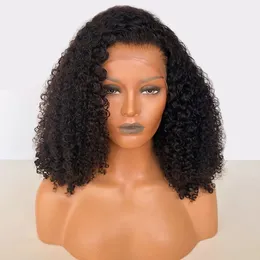 Großhandel Fabrik 360 Spitze Frontalperücke natürliche schwarze Farbe Kinky Curly Short Bob Simulaiton menschliches Haar Perücken für Frauen synthetisch