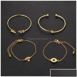 Bileklik Lüks Tasarımcı Takı Kadın Bilezikler Elegant Bangles Kuff Bilezik Vintage Yaprak Charm Out 4pcs Gold Drop Deliv Dhhwj