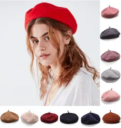 Kızlar Fransız 100 Yün Sanatçı Bere Düz Kap Kış Sıcak Şık Ressam Trilby Beanie Hat y634455144
