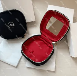 Дизайнерская замшевая макияж с зеркалом черное классическое буква логотип с печеной для женского 3D деловой пакет для макияжа космета Сумка для хранения косметики Красная внутренняя сумка для мыть