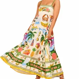 Women Dr Designer 2024 New Sexy Sexy Sexy Graffiti Cott and Linen print barge dres 6 Colors S99S#