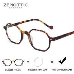 ZENOTTIC Retro Acetate Polygon Prescription Glasses Frame Optical Myopia Eyeglasses Anti Blue Ray Pochromic Computer Eyewear 240511
