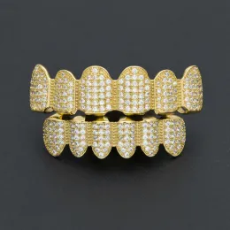 Grills New Custom Silver Gold Color All Iced Out Luxury Zircon Top Bottom Grillz set Hop HIP teeth Gift