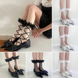 Women Socks 1 Pair Long Tube Petal-edged Glass Filament Breathable Summer Transparent Women's Soft Stockings And Cool