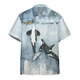 Men's Casual Shirts 2024 Short Sleeve Deep Sea Print Hawaiian Lapel Tops Fashionable Large Size Shir