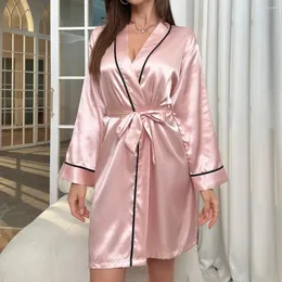 Ev Giyim Gelin Cobe Placare Kadınlar Kimono Nightgown Lingerie V-Gutt Nedime Soyunma Elbisesi Nightdress Batrobe Yaz Gecesi