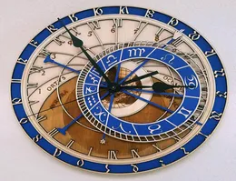 Praga astronomiczna drewniana drewniana drewniana zegara ścianka kwarcowy kwarc vintage zegar 12 Rozmiar ciszy salon dekoracyjny zegarek t7954913