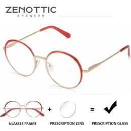 ZENOTTIC Alloy Prescription Glasses Women Windsor Round Myopia Optical Spectacle Eyelasses Pochromic Anti Blue Light Eyewear 240511