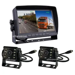 Sensorer 7 "IPS AHD SD DVR Inspelning 2ch Split 4Pin Car BACKE View Monitor + 2x 4Pin Waterproof AHD 1080p Reversing Backup Camera för buss TR
