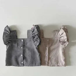 Conjuntos de roupas Sonkpuel 2023 Vestuário de bebê Summer Set Setting Toddler Ruffle Camise
