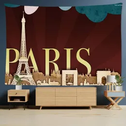Taquestres França Paris Eiffel Tower City Bela paisagem de tapeçaria parede pendurada sala de arte decoração estética do quarto