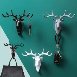 Vintage Deer Wall Hanging Hook Head Antlers for Clothes Hat Scarf Key Horns Hanger Rack Decoration 240513
